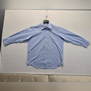 Paul Fredrick Shirt 17.5 35 non-iron two-ply 100% Cotton light blue Oxford XXL